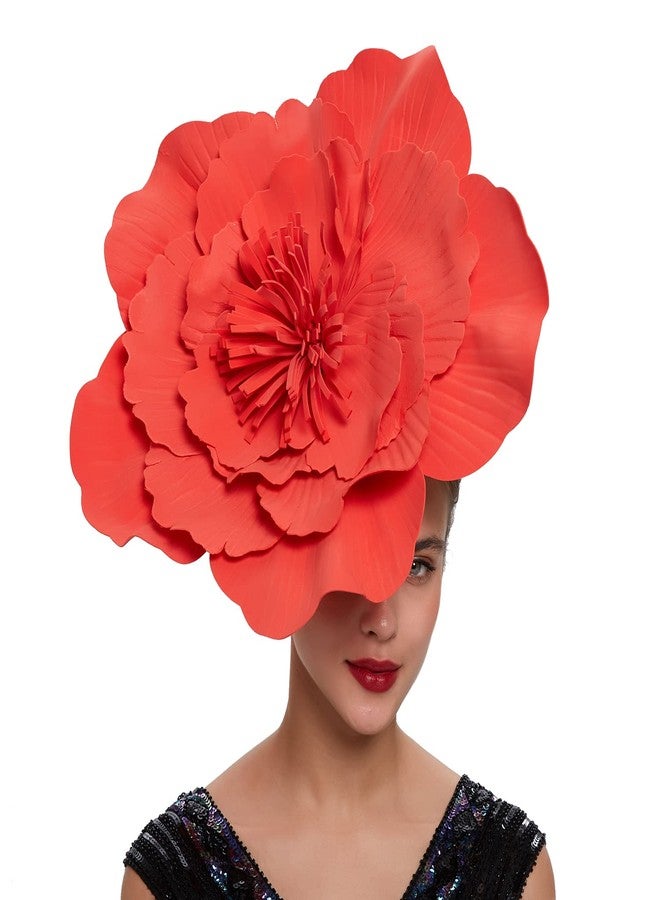 LDFWAY Large Flower Fascinators for Girls Women Tea Party Cocktail Headwear Derby Hats with Headband and Clip for Wedding Red - Image 2